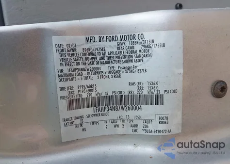 2007 Ford Focus S/Se/Ses из США, поврежденный, VIN 1FAHP34N87W260004